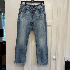 BKE Salvage Supply Co Mayhem Straight Leg Jeans Mens 30S Light wash Heavy Stitch